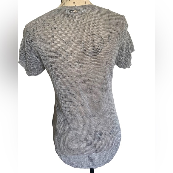 Michael Kors Silver Metallic Sheer Mesh Top Size S - Picture 3 of 6
